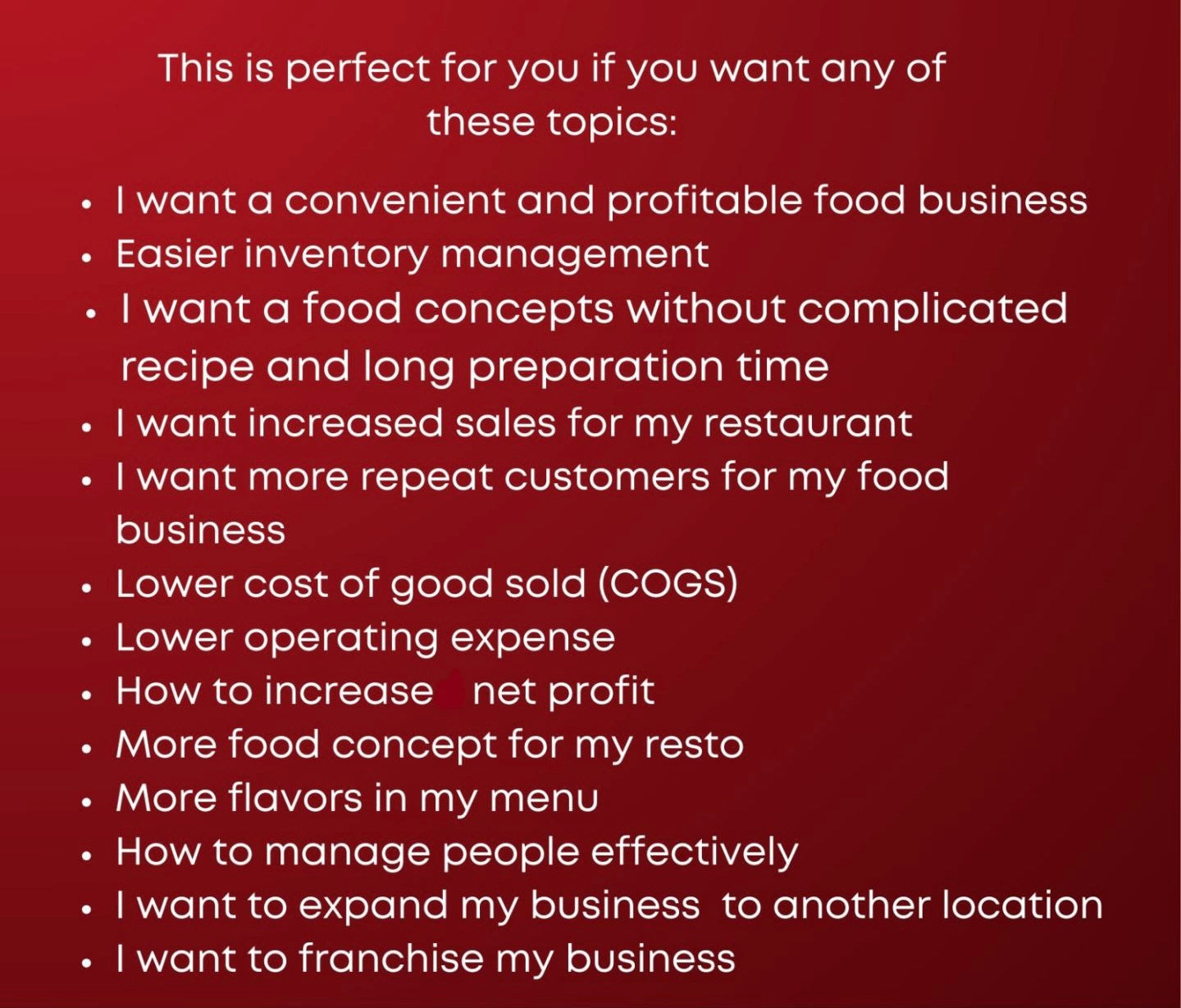 Food Business System Implementation Course